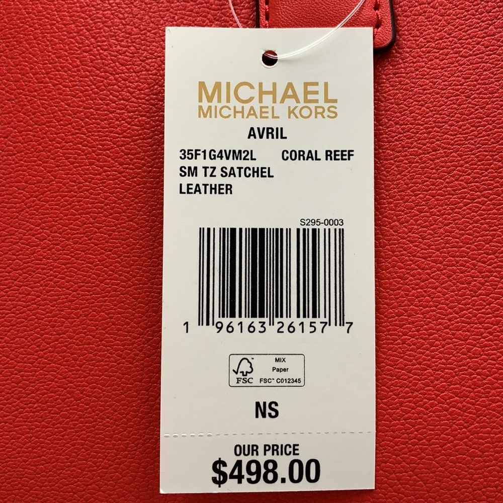MICHAEL KORS AVRIL SMALL TOP ZIP SATCHEL CORAL RIFF COLOR - Picture 16 of 16